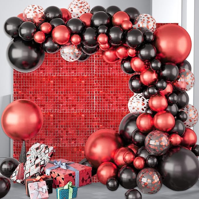 48 PCS Red Shimmer Wall Backdrop, Square Sequin Photo Backdrops Panel, Glitter Wall Background for Birthdays, Weddings, Christmas, Engagements, Disco Bachelorette Party Decoration (6FTx8FT)