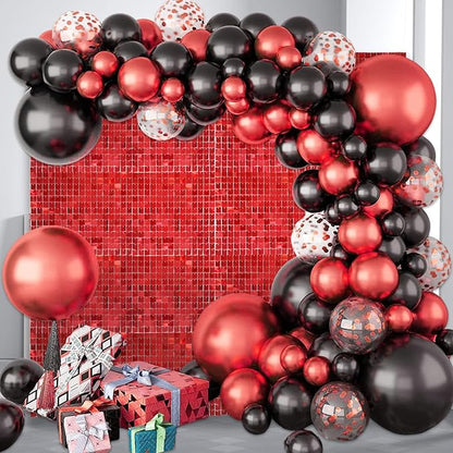 48 PCS Red Shimmer Wall Backdrop, Square Sequin Photo Backdrops Panel, Glitter Wall Background for Birthdays, Weddings, Christmas, Engagements, Disco Bachelorette Party Decoration (6FTx8FT)