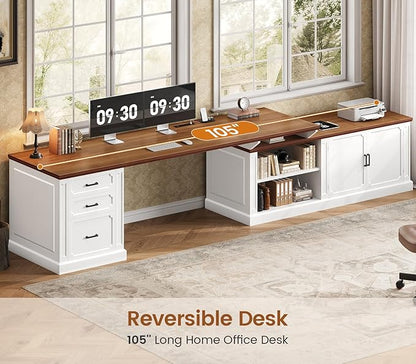 SEDETA Farmhouse L Shaped Desk with Drawers, 70.9" Home Office Desk with Storage Cabinet and Storage Shelves, L Shaped Computer Desk with Power Outlet，White