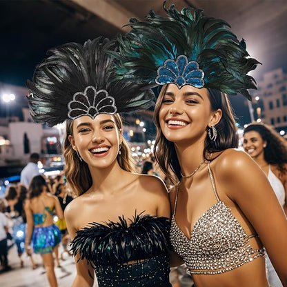 Women's Carnival Feather Headpieces Sequin Headdress for Wedding Masquerade Party Cosplay Feather Headbands