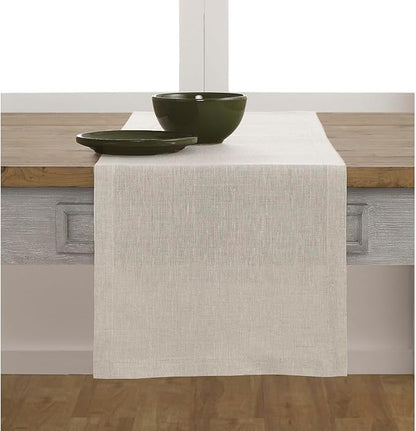 Solino Home Linen Table Runner 90 Inches Long - Athena, 100% Pure Linen Light Natural Table Runner 14 x 90 Inch for Dining, Fall, Autumn, Holiday