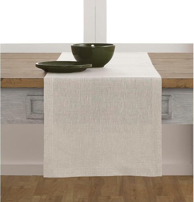 Solino Home Linen Light Natural Table Runner 132 Inches Long - Athena, 100% Pure Linen Dining Table Runner 14 x 132 Inch for Fall, Autumn, Christmas, New Year