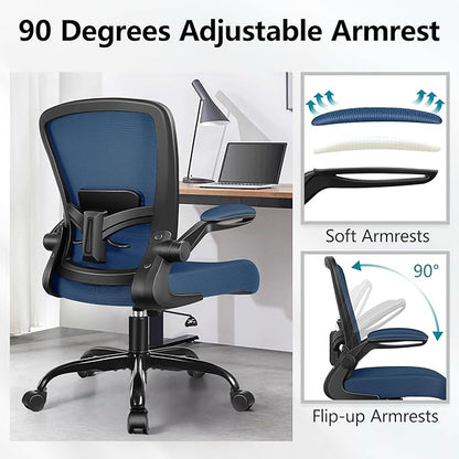 FelixKing Office Chair, Ergonomic Desk Chair Breathable Mesh Chairs Adjustable High Back Lumbar Support Flip-up Armrests, Executive Rolling Swivel Comfy Computer Chairs Home Office Navy