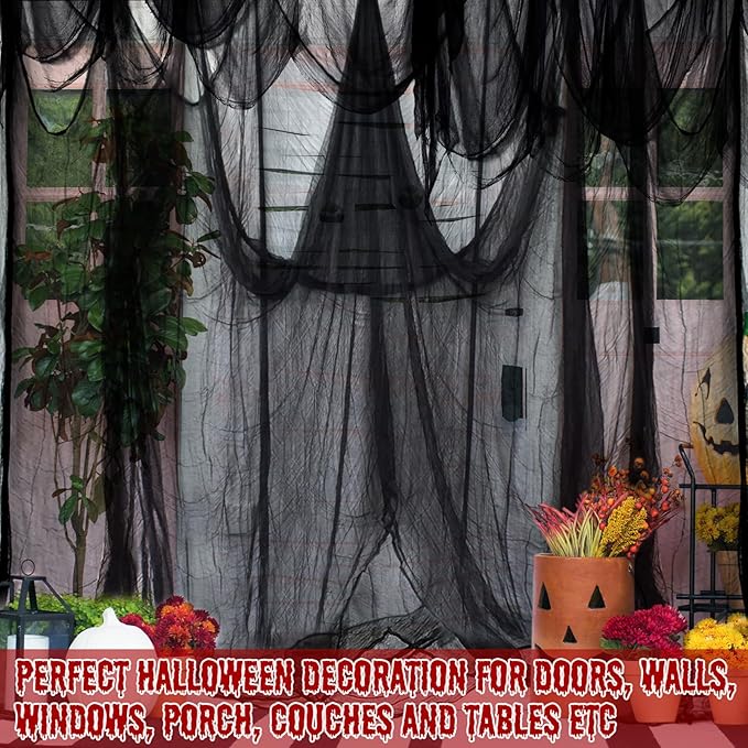 ZeeDix Halloween Black Creepy Cloth 85 x 600in Giant Home Deco Spooky Scary Gauze Cloth for Halloween Party Supplies Haunted Houses Outdoor Yard Wall Doorways Decoration