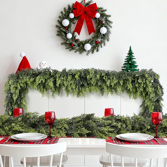 6FT Real Touch Christmas Cedar Garland – Thickness Faux Greenery Garland for Mantel, Fireplace, Table & Doorway | Realistic Indoor Outdoor Holiday Décor (1 Pack)
