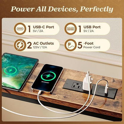 SUPERJARE 106.3 Inch Sofa Table with 2 Power Outlets and USB-C Ports, 5.9 Inch Narrow Console Table, Long Entryway Hallway Couch Table Behind Sofa, Small Spaces, Living Room, Rustic Brown