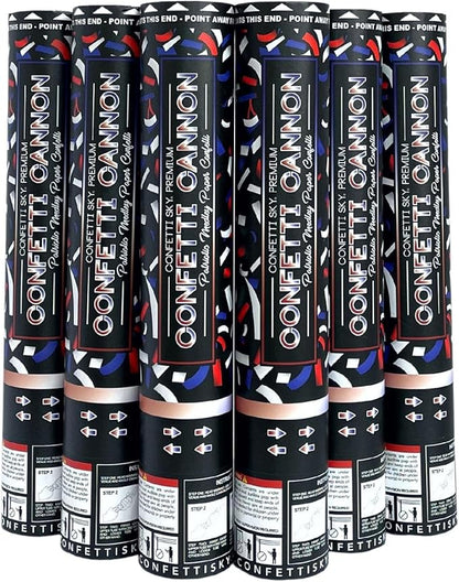 Confetti Sky [6 Pack] 12 Inch Confetti Cannons | Confetti Poppers for Wedding Celebration, Birthday Party, Pranks, Graduation, Christmas Eve and New Year Celebration (Blue,red,white)