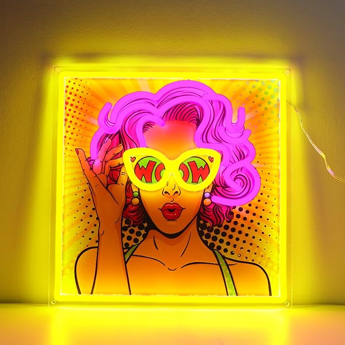 ENUOLI Pretty Girl Neon Sign,UV Print LED Light Sign Dimmable USB Powered Cool Women Lady Neon Lights for Bedroom,Pop Art Home Wall Decor LED Signs for Christmas Birthday Party Girls Gifts