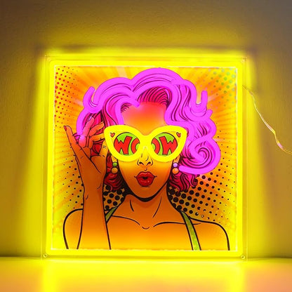 ENUOLI Pretty Girl Neon Sign,UV Print LED Light Sign Dimmable USB Powered Cool Women Lady Neon Lights for Bedroom,Pop Art Home Wall Decor LED Signs for Christmas Birthday Party Girls Gifts