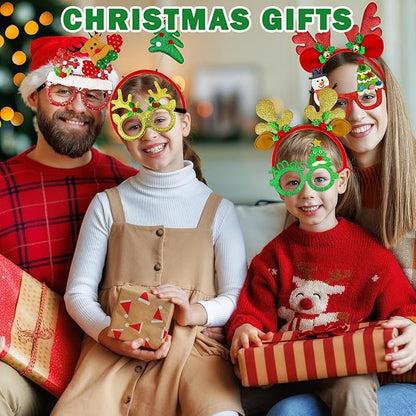 Christmas Party Favors Supplies 24 Pack - Glitter Glasses & Headband Set, Funny Holiday Party Decorations Photo Props, Xmas Costume Eyeglasses Frame & Headwear Accessories Goodie Bag Stocking Stuffers
