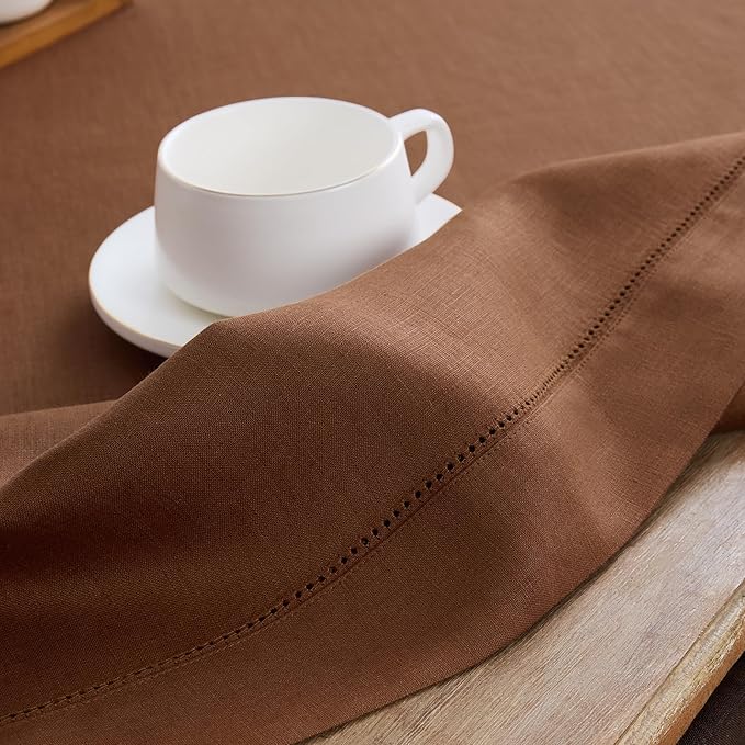 Solino Home Linen Placemats Set of 4 - Classic Hemstitch Brown Placemats 14 x 19 Inch - 100% Pure Linen Table Mats for Fall, Autumn