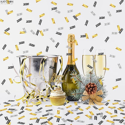 KatchOn, Shiny Black, Silver and Gold 2026 Confetti - Pack of 500 | Happy New Year Confetti 2026 | New Year Table Decorations 2026 | Happy New Year Decorations 2026 | New Year Decorations 2026