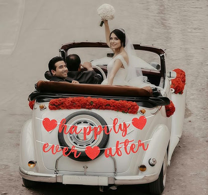 Pre-Strung Happily Ever After Banner - Red Glitter Bachelorette Bridal Engagement Party Decoration Supplies, Bachelorette Wedding Party Banner for Bridal Shower or Engagement Party Photo Booth Props