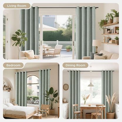 Joydeco Blackout Curtains 63 Inches Long 2 Panels Burg, Room Darkening Curtains for Bedroom, 100% Black Out Textured Thermal Drapes Privacy Protection 2 Panels Set(W52 x L63 Inch, Sage Green)