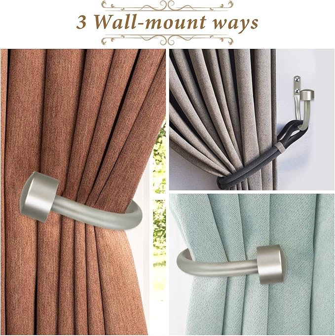 TONIAL Curtain Holdbacks, Decorative Curtain Tieback for Wall Antique Silver Window Drapery Hold Backs Small with Round Finials (1 Pair/2 Pack)