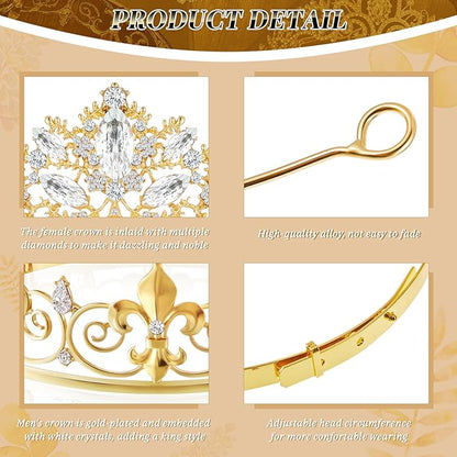 Juexica 6 Pieces Prom King Crown Metal Baroque King and Queen Prince Princess Crystal Headband Tiara Crown Wedding Bridal Accessories for Women Men