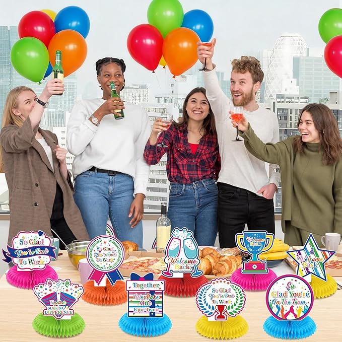 9pcs Colorful Welcome Back to Work Decorations Office Welcome Back to Work Centerpieces for Table So Glad You're on The Team Office Party Decorations Supplies for Employee Anniversary
