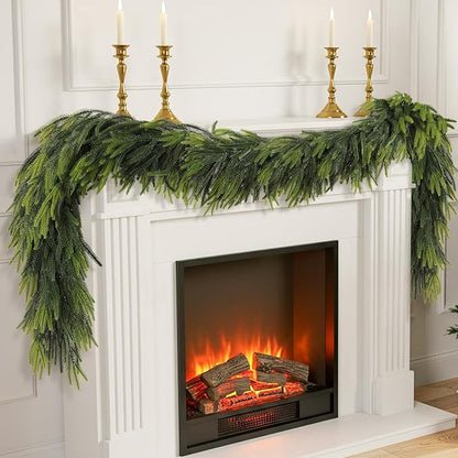 N&T NIETING 6FT Christmas Norfolk Pine Garland Real Touch Pine Artificial Faux Greenery Garlands Winter Christmas Garland for Table Mantle Fireplace Holiday Indoor Outdoor Xmas Decorations (6 Pcs)