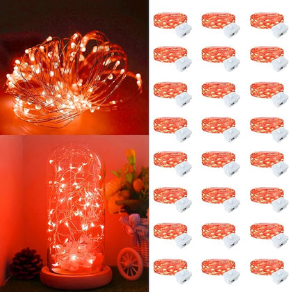 Fairy Lights,Silver Wire String Lights Waterproof,Battery Operated 7FT 20LED Firefly Starry Moon Lights for DIY Christmas Wedding Party Bedroom Decor (Orange, 24 Pack)