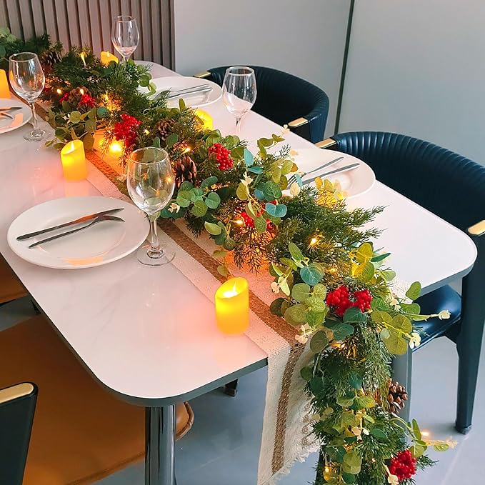 Christmas Garland,Artificial Pine Cypress Garland with Berry and Pinecone,Christmas Greenery Garland for Mantle,Table,Stair Handrail,Indoor,Outdoor Christmas Decorations(5.9FT