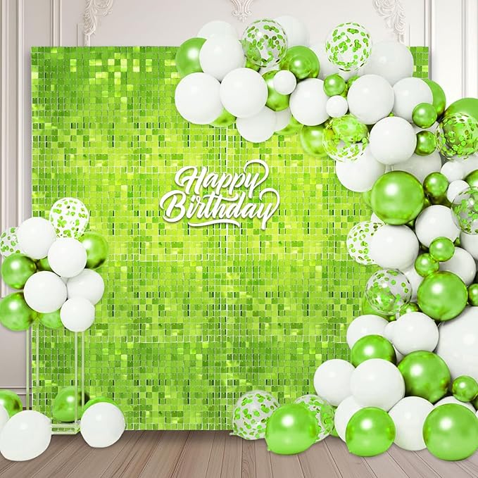 48 PCS Light Green Shimmer Wall Backdrop, Square Sequin Photo Backdrops Panel, Glitter Wall Background for Birthdays, Weddings, Christmas, Engagements, Disco Bachelorette Party Decoration (6FTx8FT)