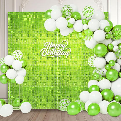 24PCS Green Shimmer Wall Backdrop, Square Sequin Backdrops Panel, Glitter Wall Background for Birthdays, Weddings, Graduation, Engagements, Disco Bachelorette Party Decoration (4FTx6FT)
