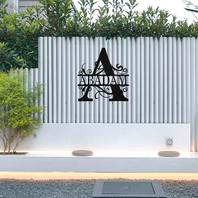 Personalized Metal Name Sign with Monogram Initial – Custom Family Last Name Rustic Wall Art Family Name Plaque Wall Decor, Indoor Outdoor Gift for Housewarming, Wedding & Anniversary, Elegant Home Decoration