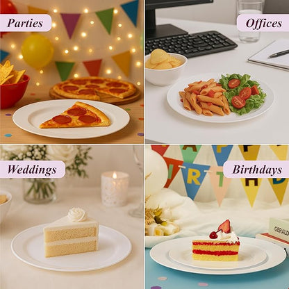 Aya’s 60 Pack Plastic Plates for Party - Heavy Duty Disposable Plate Set with 30 Dinner and 30 Salad Plates - Durable Round White Thanksgiving Plate for Weddings, Holidays, Events, and Gatherings
