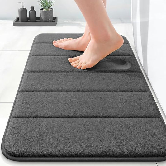 OLANLY Memory Foam Bath Mat 24x16, Super Soft Absorbent Bathroom Rugs, Quick Dry, Machine Washable Shower Floor Rugs, Bathmat Carpet, Bathroom Home Decor Accessories, Black