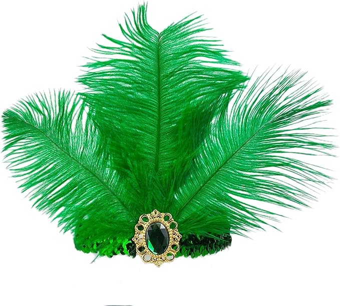 Feather Headpiece Sequins Headbands 1920s Flapper Showgirl Headpieces for Women Girls Carnival Party Accessories