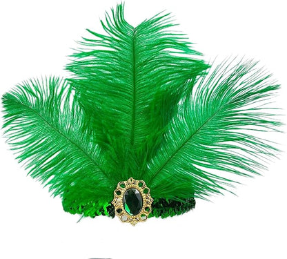 Feather Headpiece Sequins Headbands 1920s Flapper Showgirl Headpieces for Women Girls Carnival Party Accessories