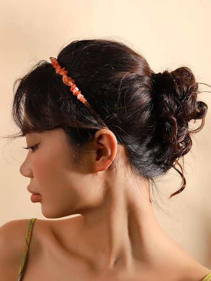 MINACHI Boho Carnelian Hairband, Gold-Tone Handmade Crystal Crown for Women, Jewelry Gift for Mother's Day