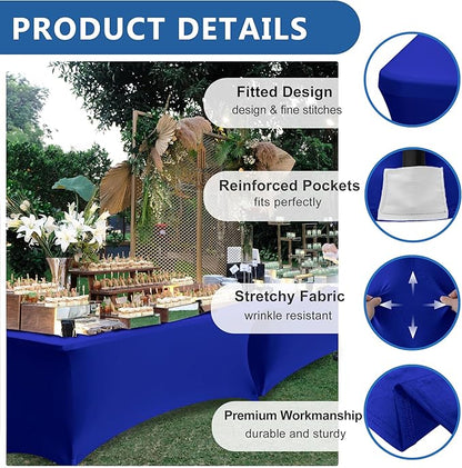 Fitted Spandex Table Cloth for 4 ft Rectangle-8 Pack Royal Blue Spandex Table Covers-Elastic Folding Tablecloths for Party, Vendor Booth Display, Banquet Buffet Event, Craft Trade Show