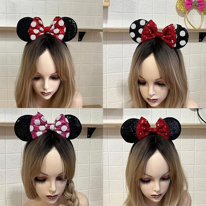 ASAHEL Mouse Ears Headbands Fashion Shiny Bows Mice Ears Birthday Parties Themed Events (Purple Sun, Onesize)