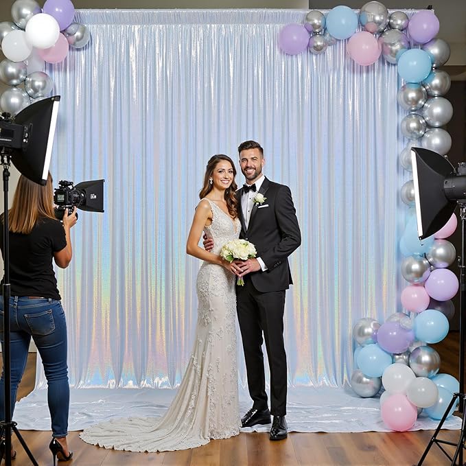 10x10ft Shimmer Silver Sequin Backdrop Curtain for Parties-2 Panels 5x10ft Thick Wrinkle Free Glitter Coloful Backdrop Drapes Photo Back Drop Curtains for Wedding Birthday Photography Background Cloth
