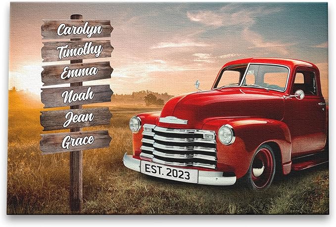 Dem Canvas Personalized Wooden Signs With Names Family Truck Wall Art, Photo Canvas Gifts For Family Street Sign