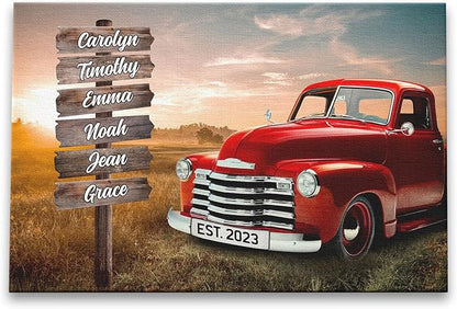 Dem Canvas Personalized Wooden Signs With Names Family Truck Wall Art, Photo Canvas Gifts For Family Street Sign
