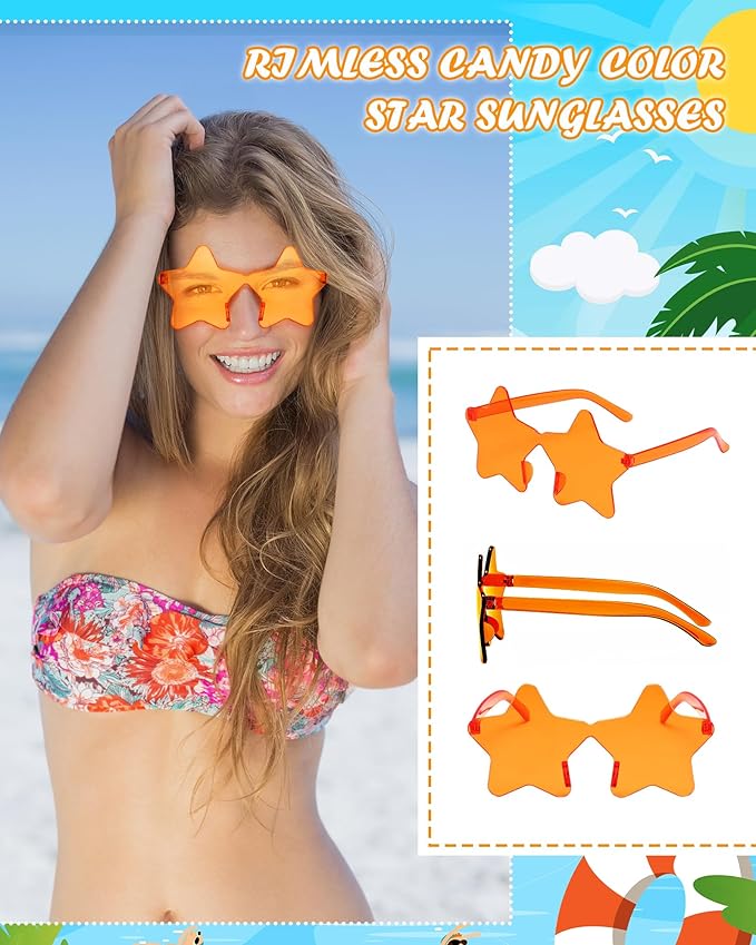 40 Pairs Rimless Star Sunglasses Bulk Wholesale Transparent Candy Color Star Glasses for Women Men Party Favors
