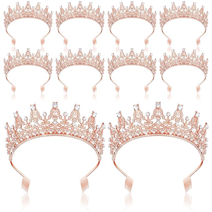 10 Pieces Crown Tiara for Women Crystal Headband with Comb Princess Rhinestone Queen Crown Bridal Hair Accessories Jewelry for Women Prom Birthday Party Wedding Gifts(Rose Gold)