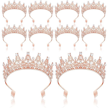 10 Pieces Crown Tiara for Women Crystal Headband with Comb Princess Rhinestone Queen Crown Bridal Hair Accessories Jewelry for Women Prom Birthday Party Wedding Gifts(Rose Gold)