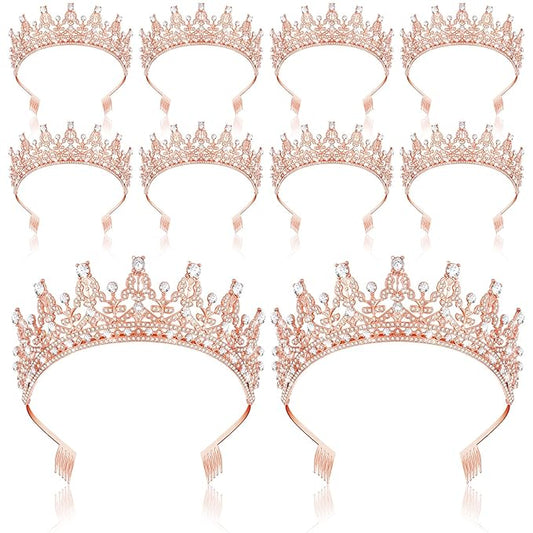 10 Pieces Crown Tiara for Women Crystal Headband with Comb Princess Rhinestone Queen Crown Bridal Hair Accessories Jewelry for Women Prom Birthday Party Wedding Gifts(Rose Gold)