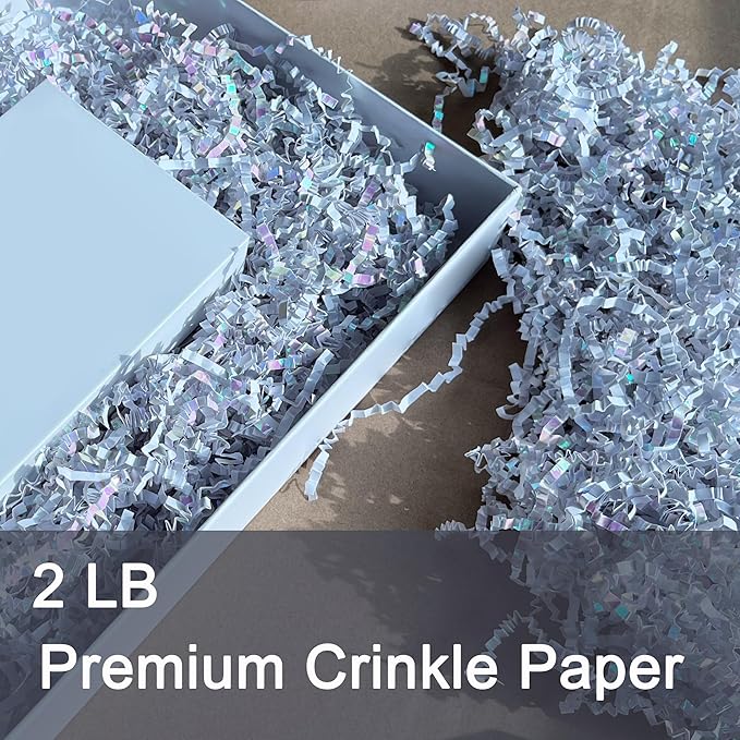 2 LB Crinkle Paper Shred Sparkly Diamond White Gift Basket Filler Birthdays Weddings Valentines Day Party Decorations
