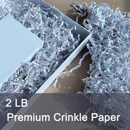 2 LB Crinkle Paper Shred Sparkly Diamond White Gift Basket Filler Birthdays Weddings Valentines Day Party Decorations