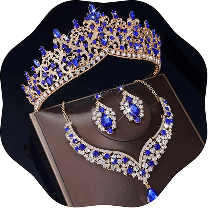 Kamirola Tiaras and Crowns for Women,Tiaras Earrings Necklace, Crystal Bridal Jewelry Set, Costume Party Halloween Prom Pageant Jewelry for Women TR80