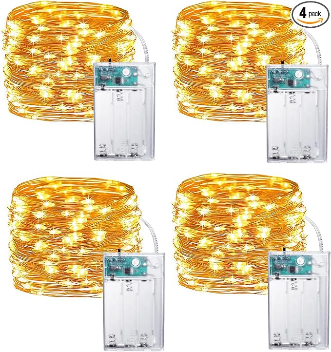 Joomer Battery String Lights, 4 Pack Total 64FT 200 LED Battery Operated String Light, Twinkle Fairy Lights with Timer for Home, Garden, Store, Party, Holiday, Indoor Decor(Warm White)