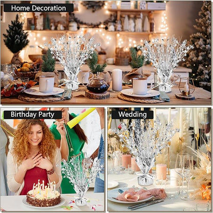 Crowye 18 Pcs Foil Spray Centerpiece Christmas Party Winter Star Table Decoration Burst Metallic Table Centerpieces for Birthday Party Season Holiday(Silver)