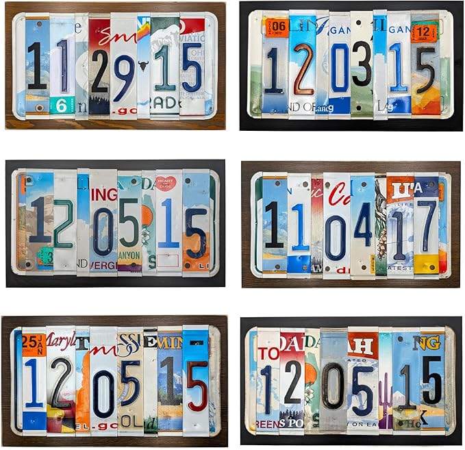 Personalized License Plate Date Sign – Custom Anniversary Sign – Handmade from Real Cut License Plates – Wedding, 10th Anniversary (Tin/Aluminum), Birthday & Special Occasion Décor