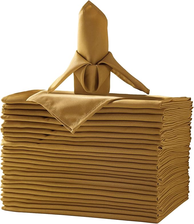 25pcs Polyester Cloth Napkins - 20 x 20 inch Gold Washable Dinner Washable Napkins with Hemmed Edges for Restaurant/Wedding/Hotel(25,Gold)