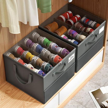 2 Pack Shoe Organizer for Closet, Large Shoe Box Storage Containers, Foldable Shoe Storage Organizer Box Bin with Adjustable Dividers and Clear Cover, Space Saving Shoes Holder, Gray