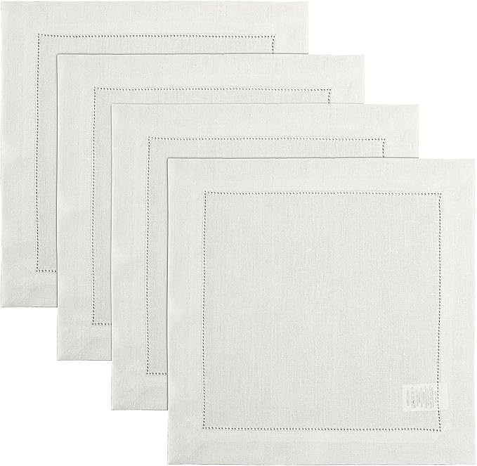 Solino Home Square Placemats Set of 4-100% Pure Linen Ivory Cloth Placemats 14 x 14 Inch - Classic Hemstitch, Machine Washable Place Mats for Fall, Autumn, Holiday, Christmas, New Year